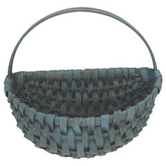 Antique 19th Century Original Robin Egg Blue Painted Half Basket