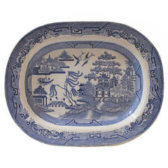 Early 19th Century Monumental English Blue Willow Turkey Platter 9