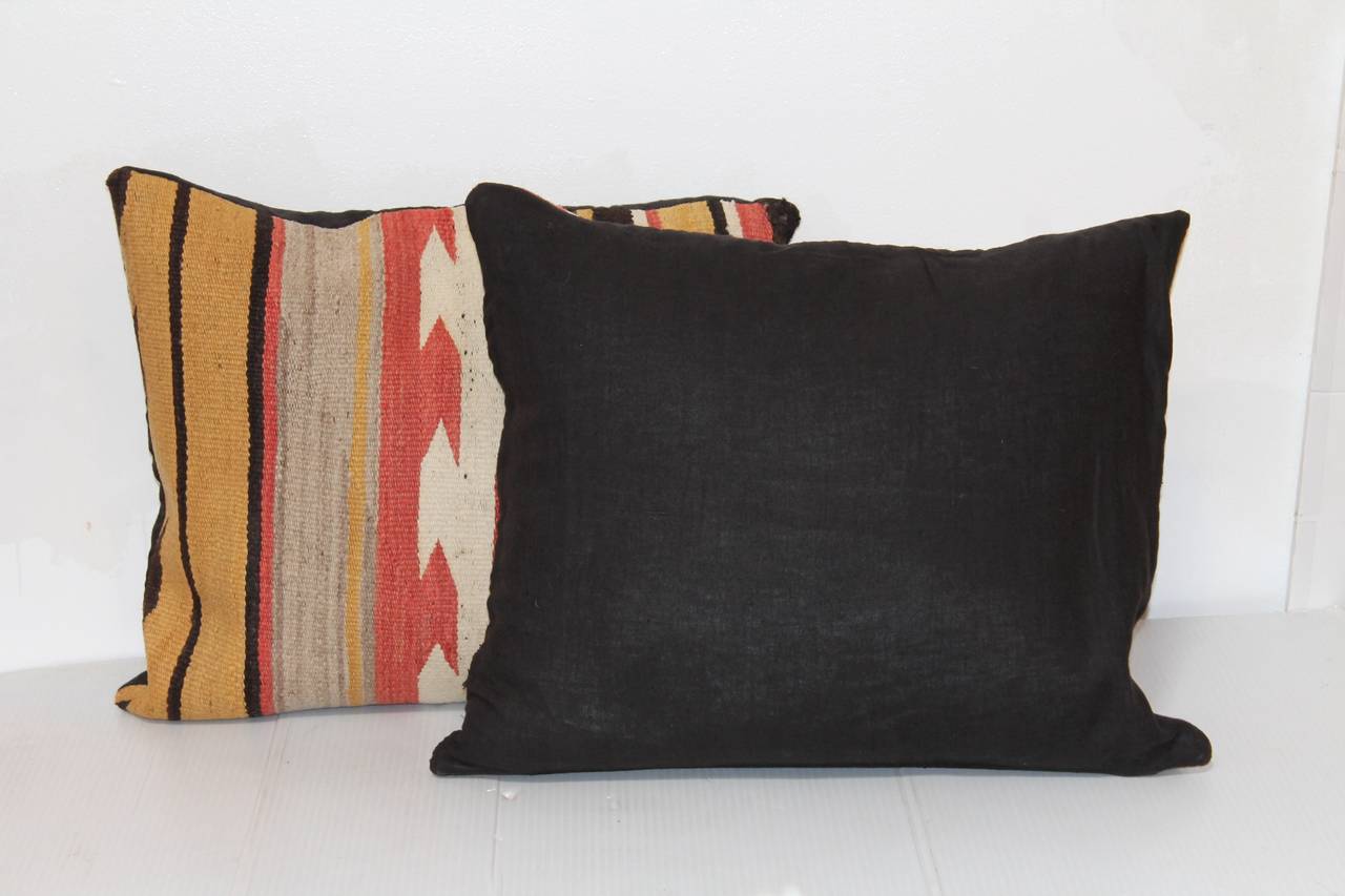 Hand-Woven Pair of Geometric Navajo Indian Weaving Pillows