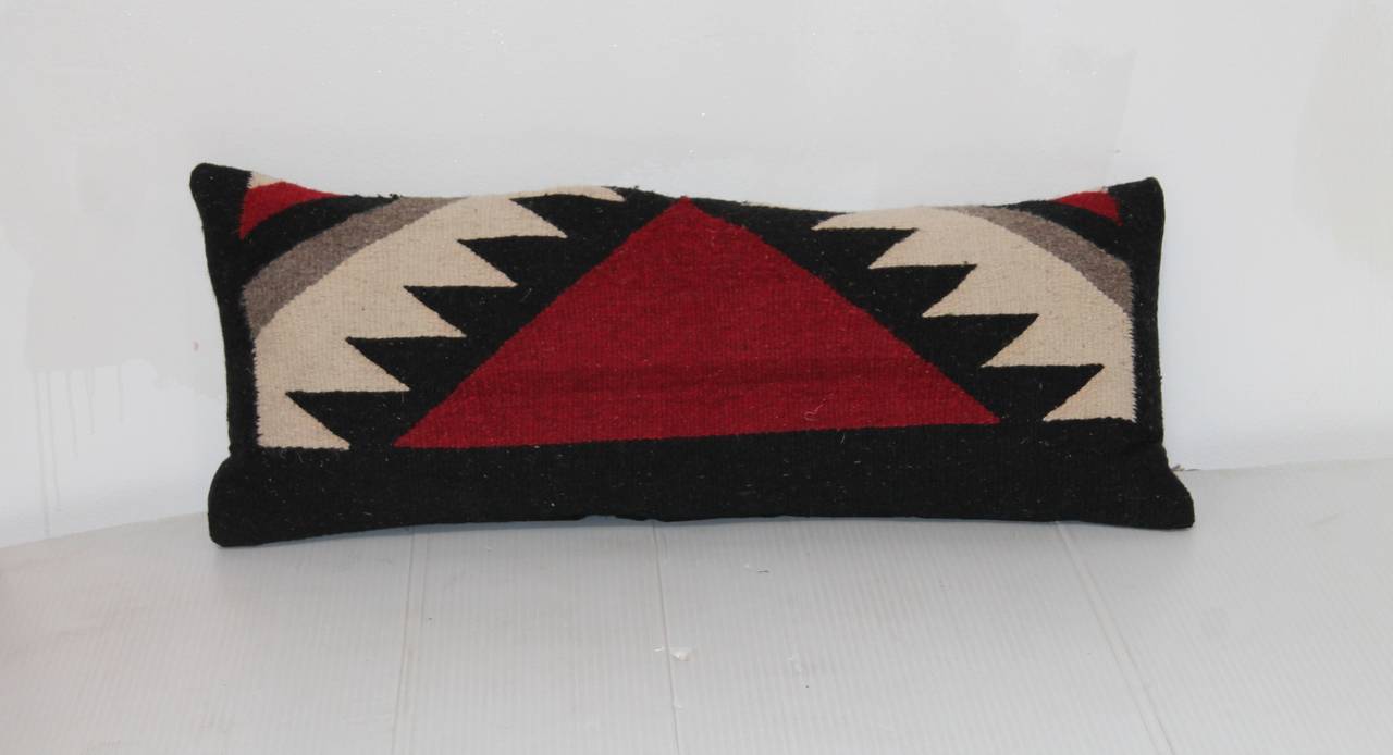 This narrow pair of Indian weaving pillows have a wonderful geometric look and mix and match with other weaving's. The backing is in a black cotton linen.