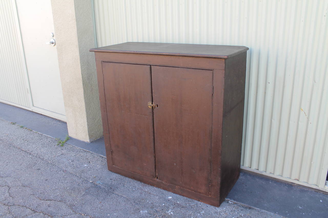 Country 19th Century Wall Cabinet in Original Painted Brown Surface For Sale