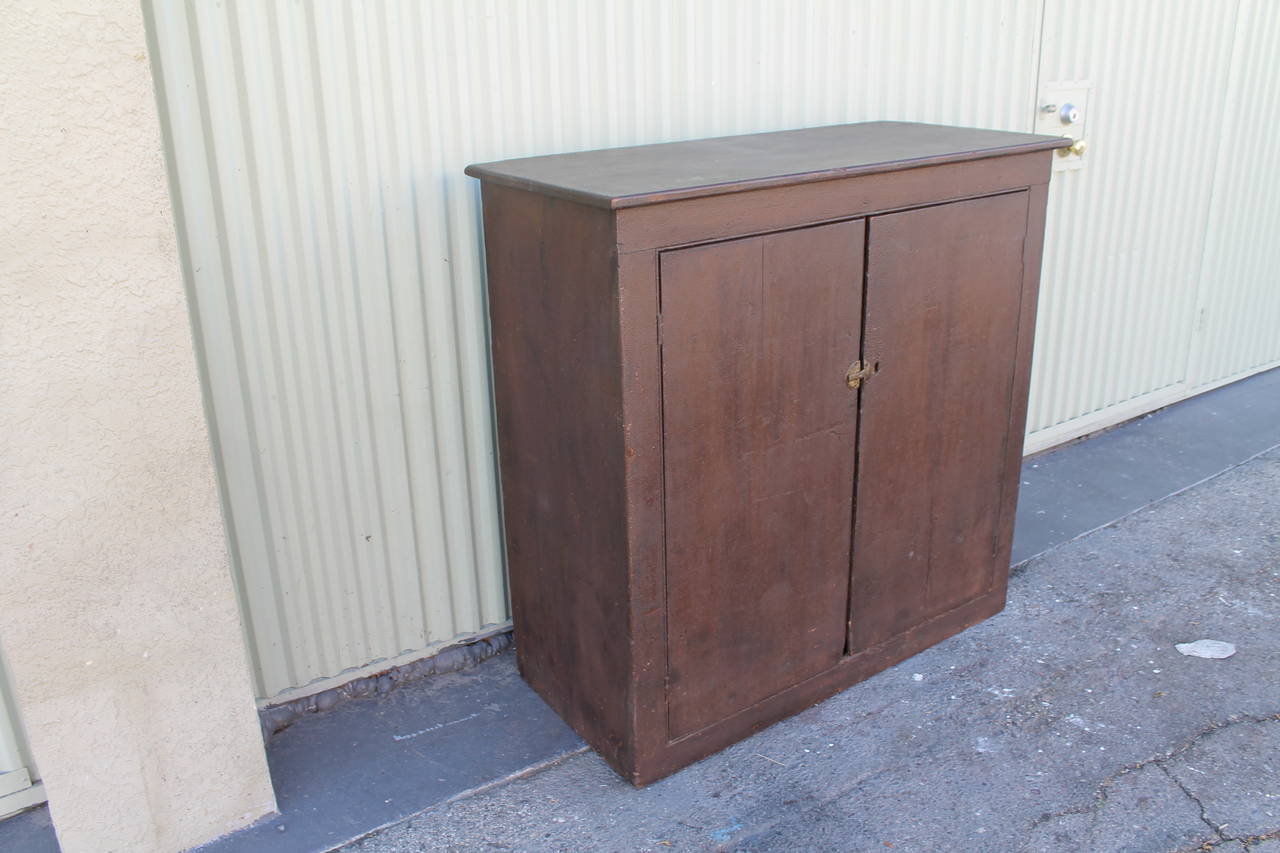 American 19th Century Wall Cabinet in Original Painted Brown Surface For Sale