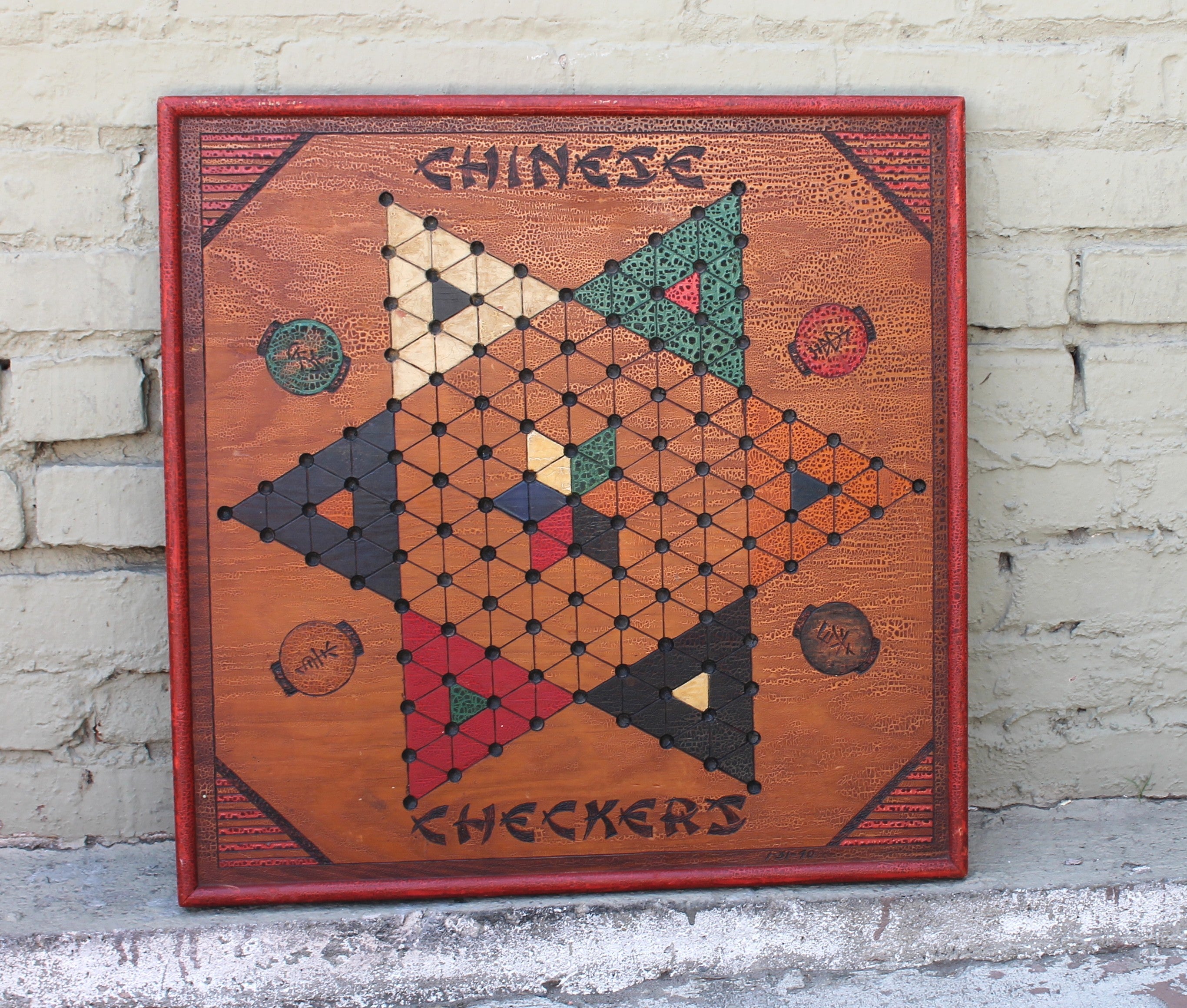 Vintage Oversized Hand Painted Chinese/Traditional Checkers Game Board