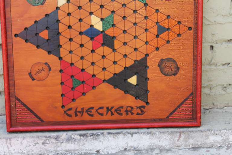 American Vintage Oversized Hand Painted Chinese/Traditional Checkers Game Board
