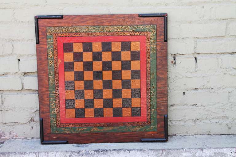 Vintage Oversized Hand Painted Chinese/Traditional Checkers Game Board In Excellent Condition In Los Angeles, CA