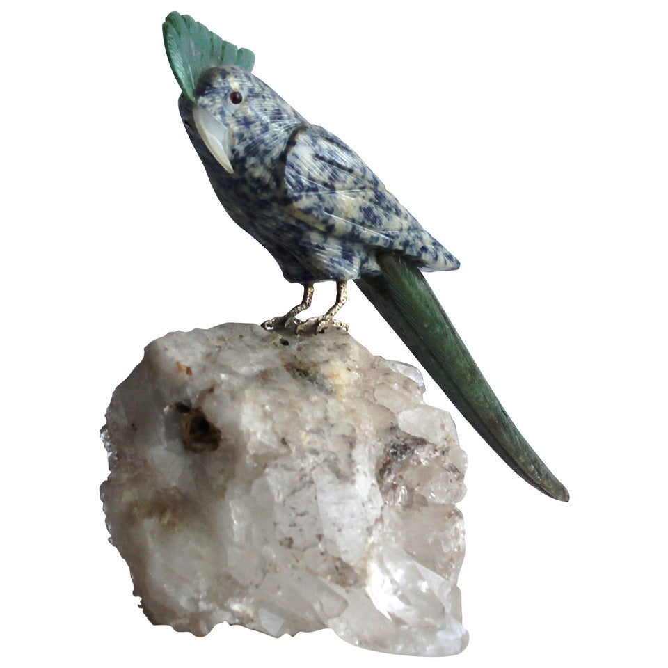 Sodalite and Jadeite Hand Sculpted Gemstone Cocatoo