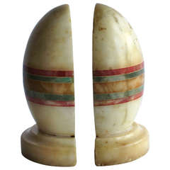 Early Italian Marble Oval Egg Shaped Bookends