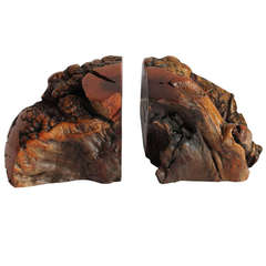 Spectacular Pair of Tiger Eye Burl Wood Bookends