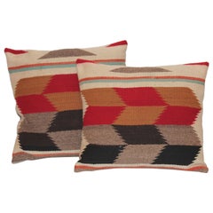 Pair of Tumbling Blocks Navajo Indian Weaving Pillows