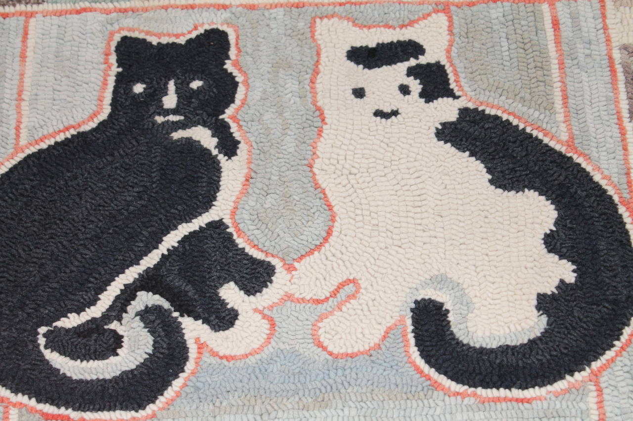 American Whimsical Cats Mounted Hand-Hooked Rug