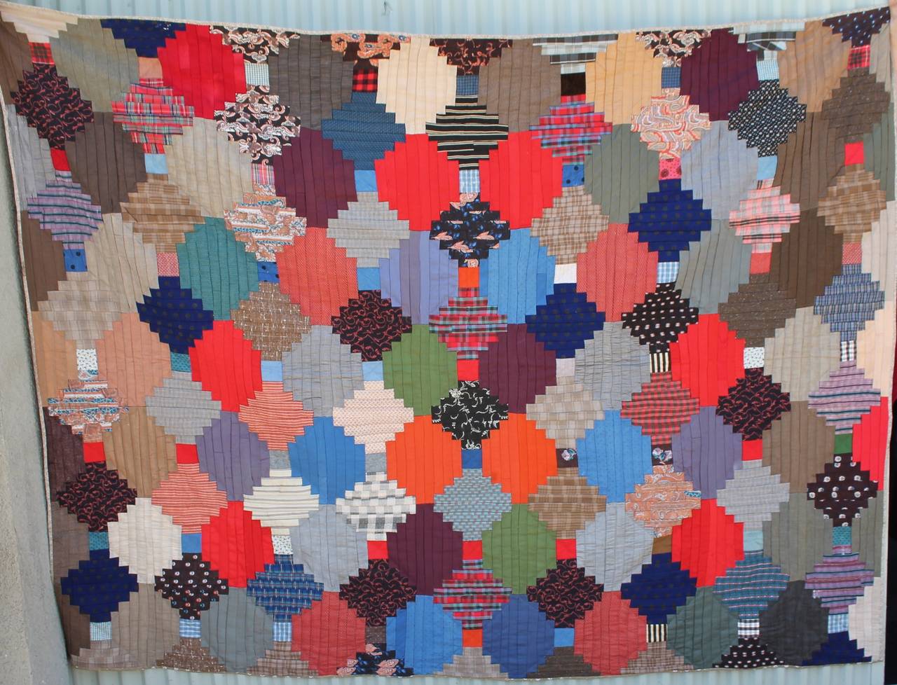 This is a fine example of wonderful usage of wool fabrics and color usage. This quilt is in great condition and from a private collection. The backing is pieced cotton calico fabrics. The quilt was originally from Berks County, Pennsylvania. Amazing