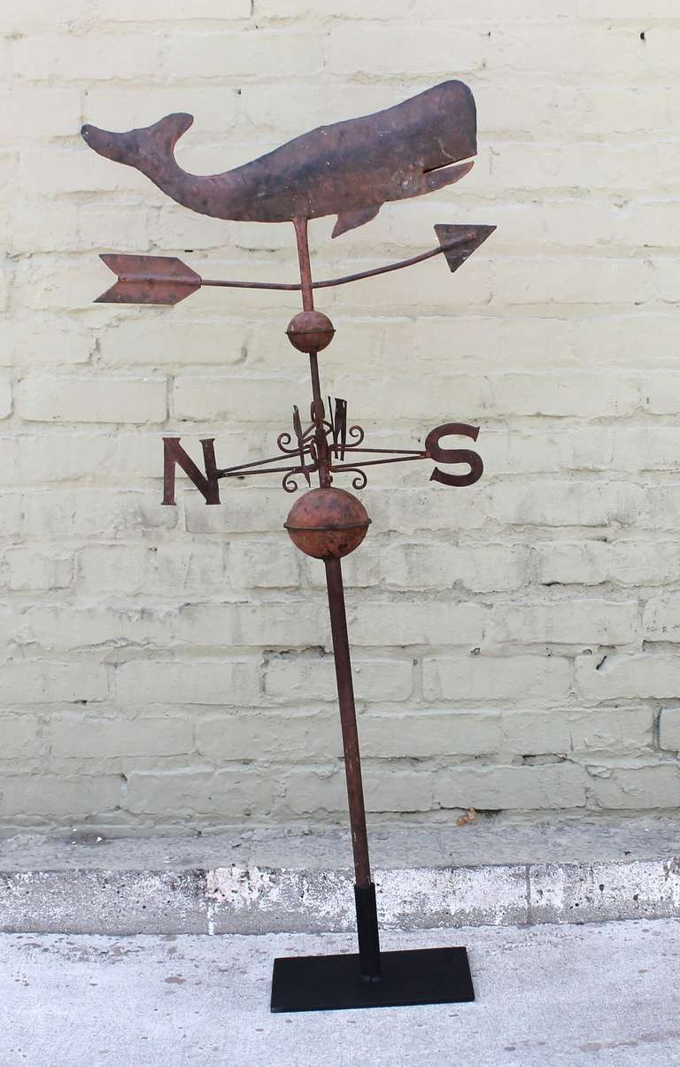 19th Century Original Salmon Painted Whale Weather Vane In Excellent Condition In Los Angeles, CA