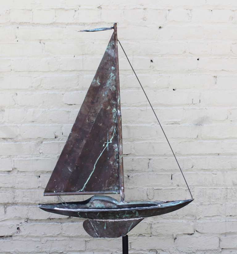 19th c. New England Folk Art Copper Sailboat Weather Vane 