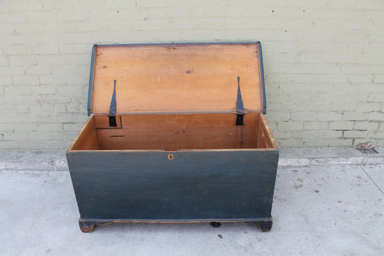 Mid-19th Century New England Original Blue Painted Blanket Chest 1