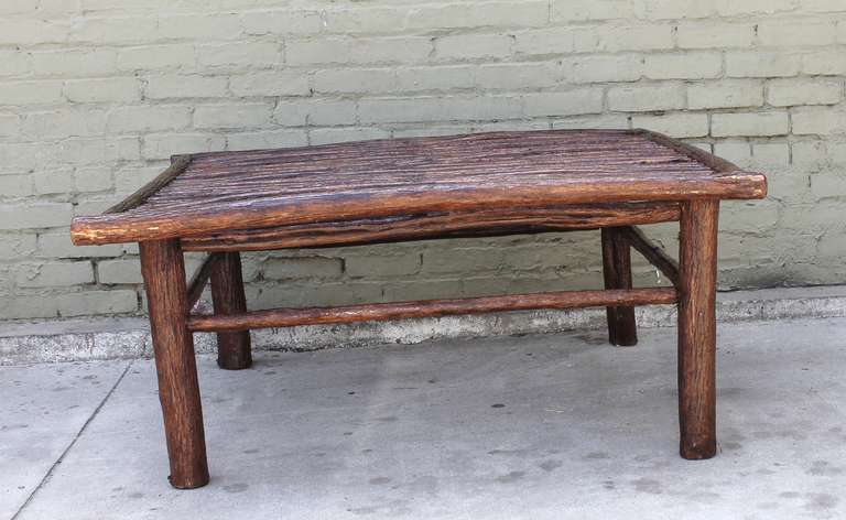 American Midwestern Rustic Twig and Bark Coffee Table