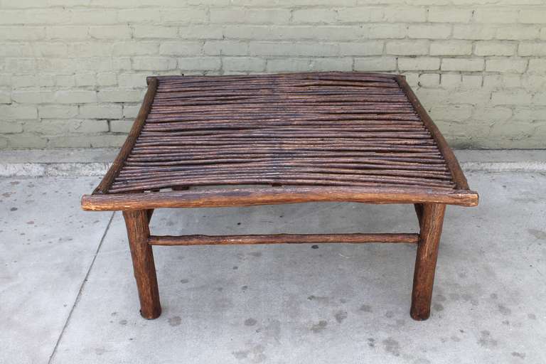 Midwestern Rustic Twig and Bark Coffee Table In Excellent Condition In Los Angeles, CA