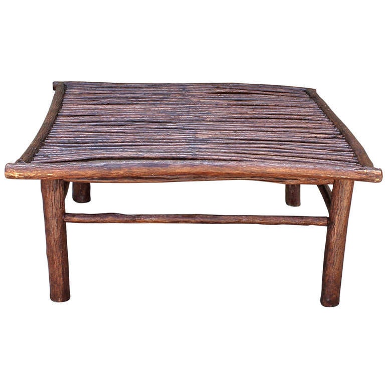 Midwestern Rustic Twig and Bark Coffee Table