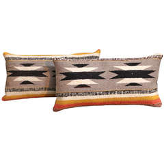 Vintage Pair of Chinle Squash Blossom Navajo Woven Pillows