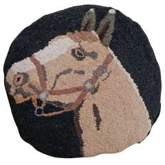 Vintage American Hand Hooked Horse Pillow