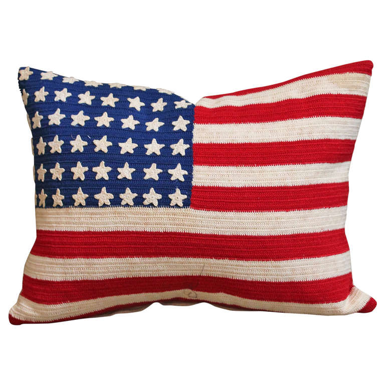 48 Star Folky Hand Crocheted Flag Pillow