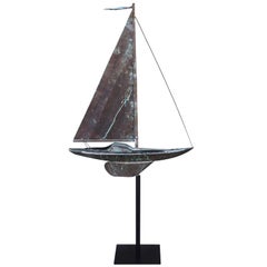 Antique 19th c. New England Folk Art Patinaed Copper Sailboat Weather Vane