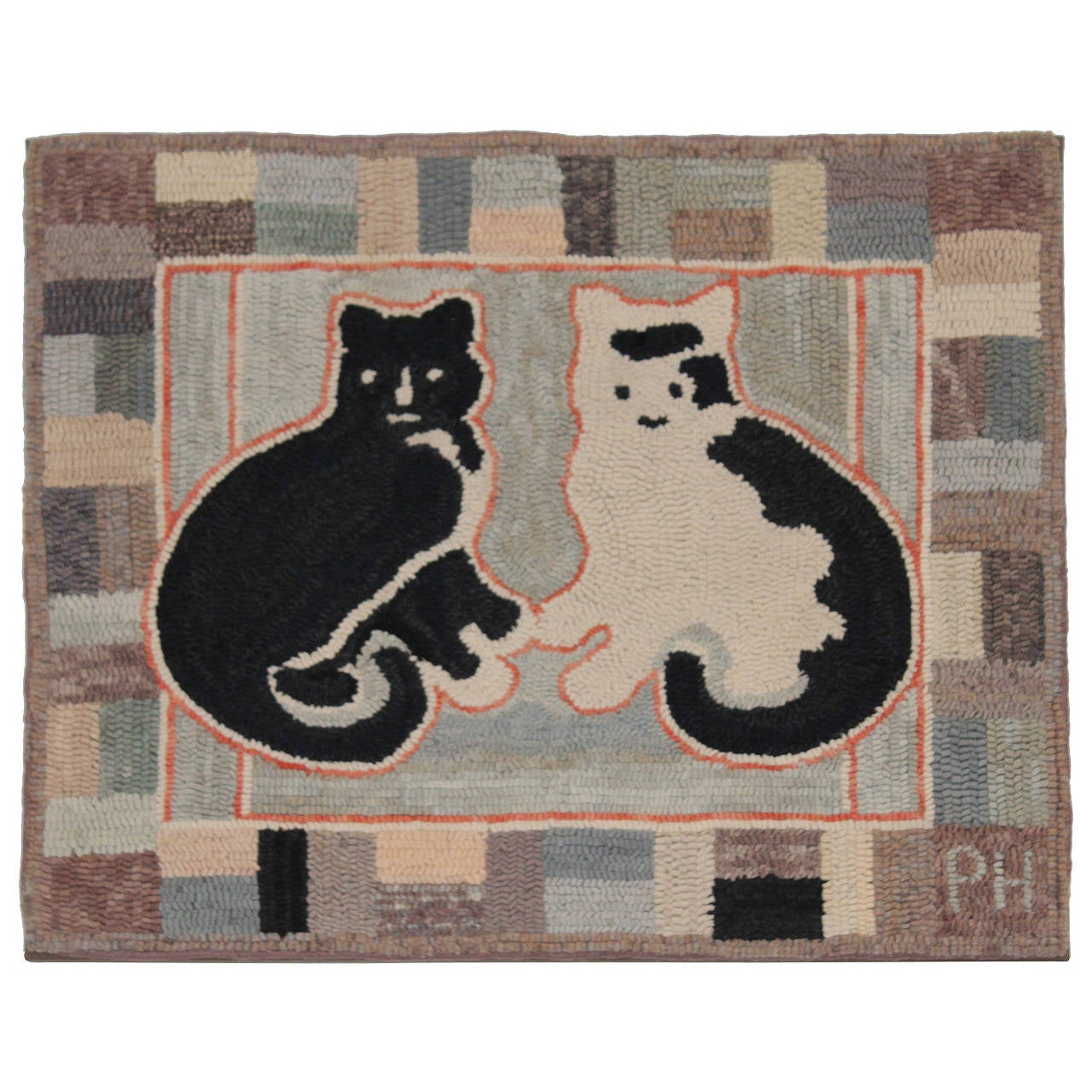Whimsical Cats Mounted HandHooked Rug at 1stdibs