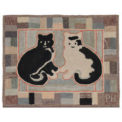 Whimsical Cats Mounted Hand-Hooked Rug