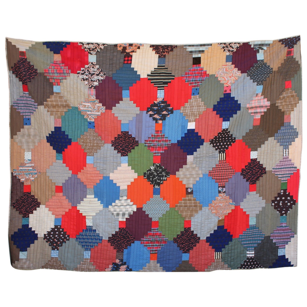 19th Century Wool Pineapple Log Cabin Quilt from Pennsylvania