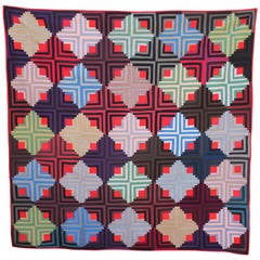 Early 19th C Wool Log Cabin Quilt from Pennsylvania