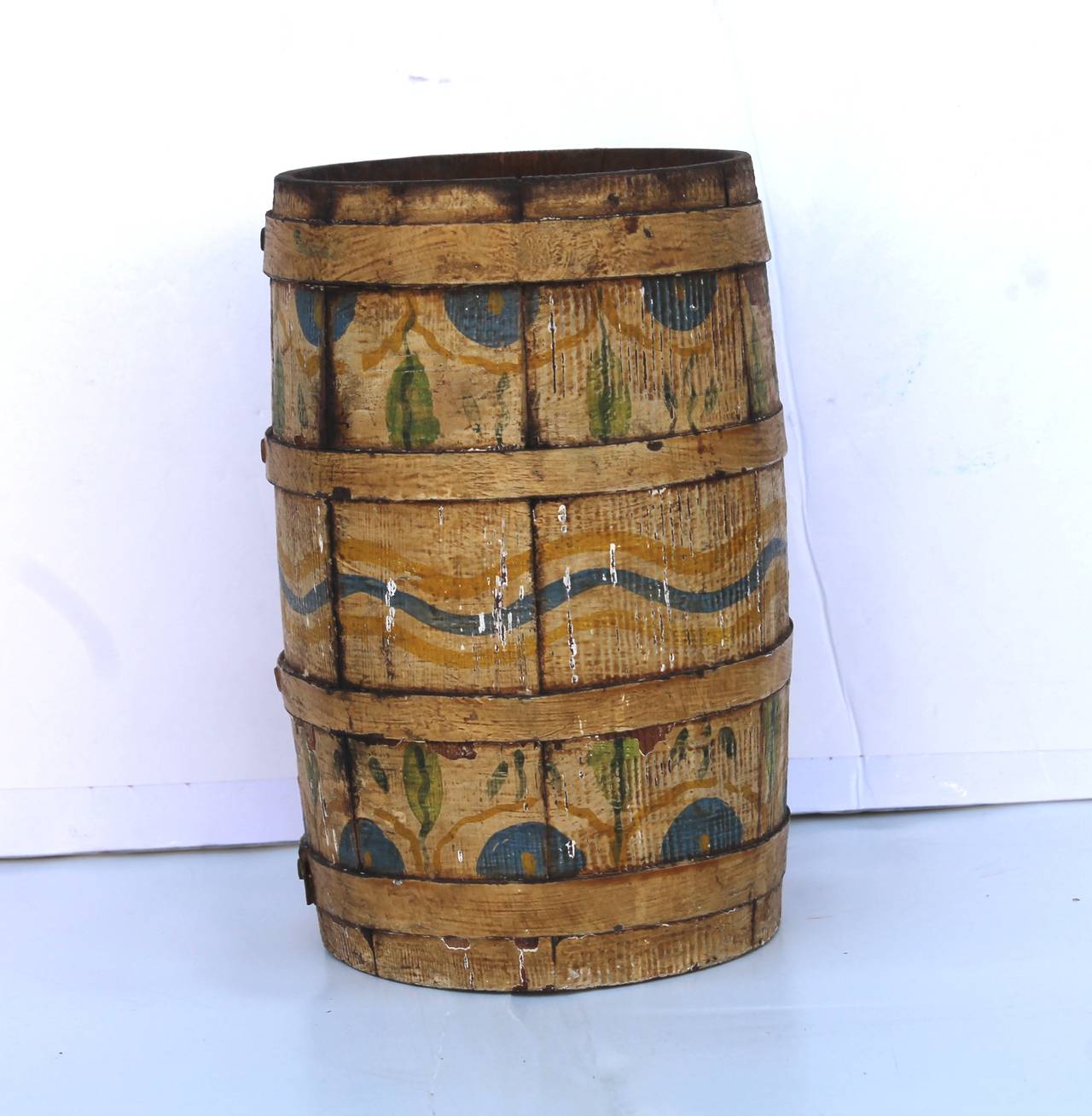 American 19th Century Original Paint Decorated Tabletop  Sugar Barrel