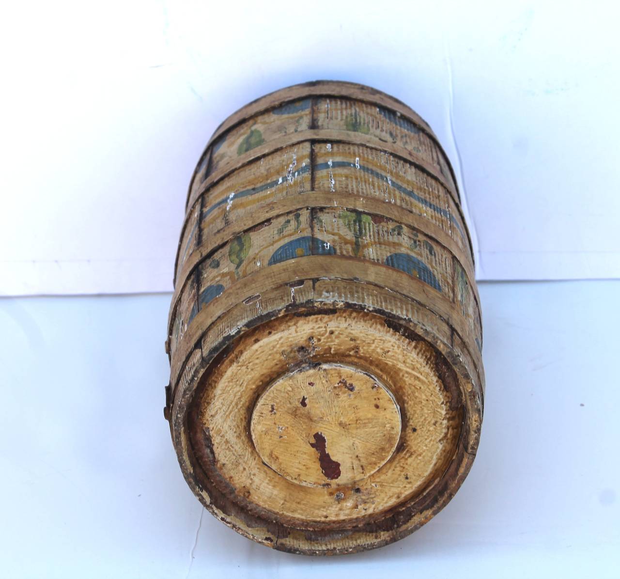 Patinated 19th Century Original Paint Decorated Tabletop  Sugar Barrel