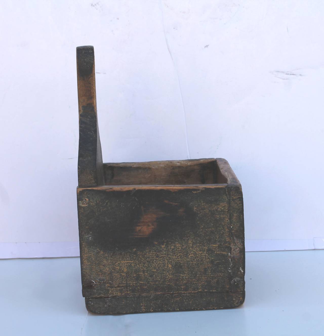 Wood 19th Century Original Mustard over Green Painted Salt Box