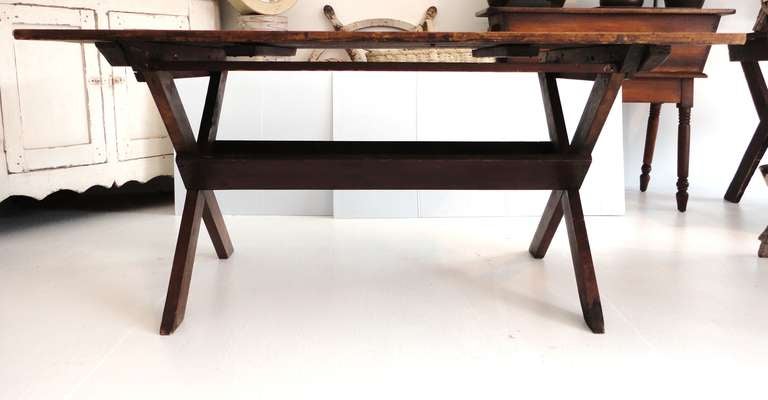 19th Century Fantastic 19thc Large New England  Sawbuck Table in  Natural Old Surface