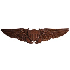 Hand-Carved Patriotic Wall Plaque with Anchors and Shield and Wings
