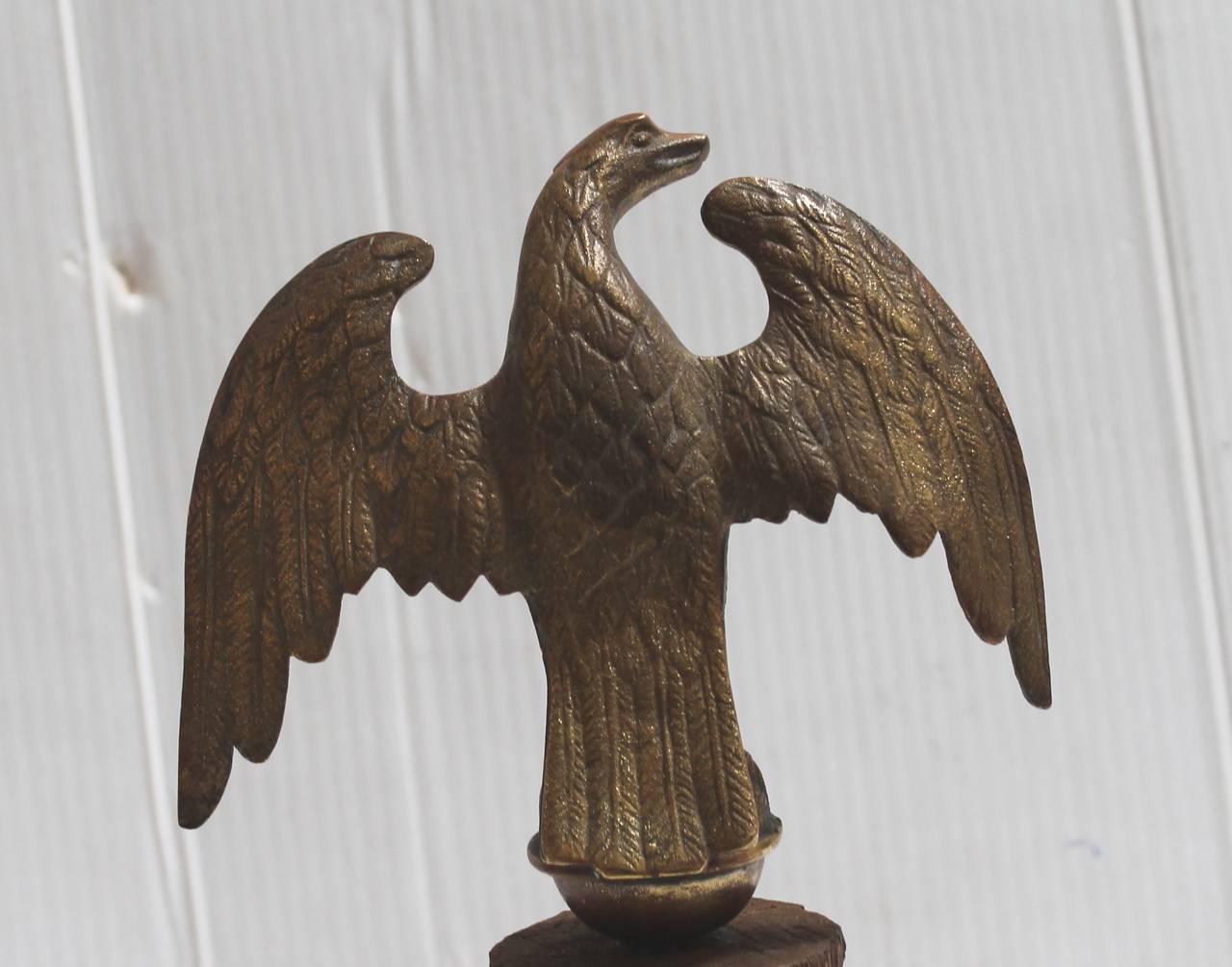 Patinated 19th Century Brass Eagle Mounted on Wood Plank