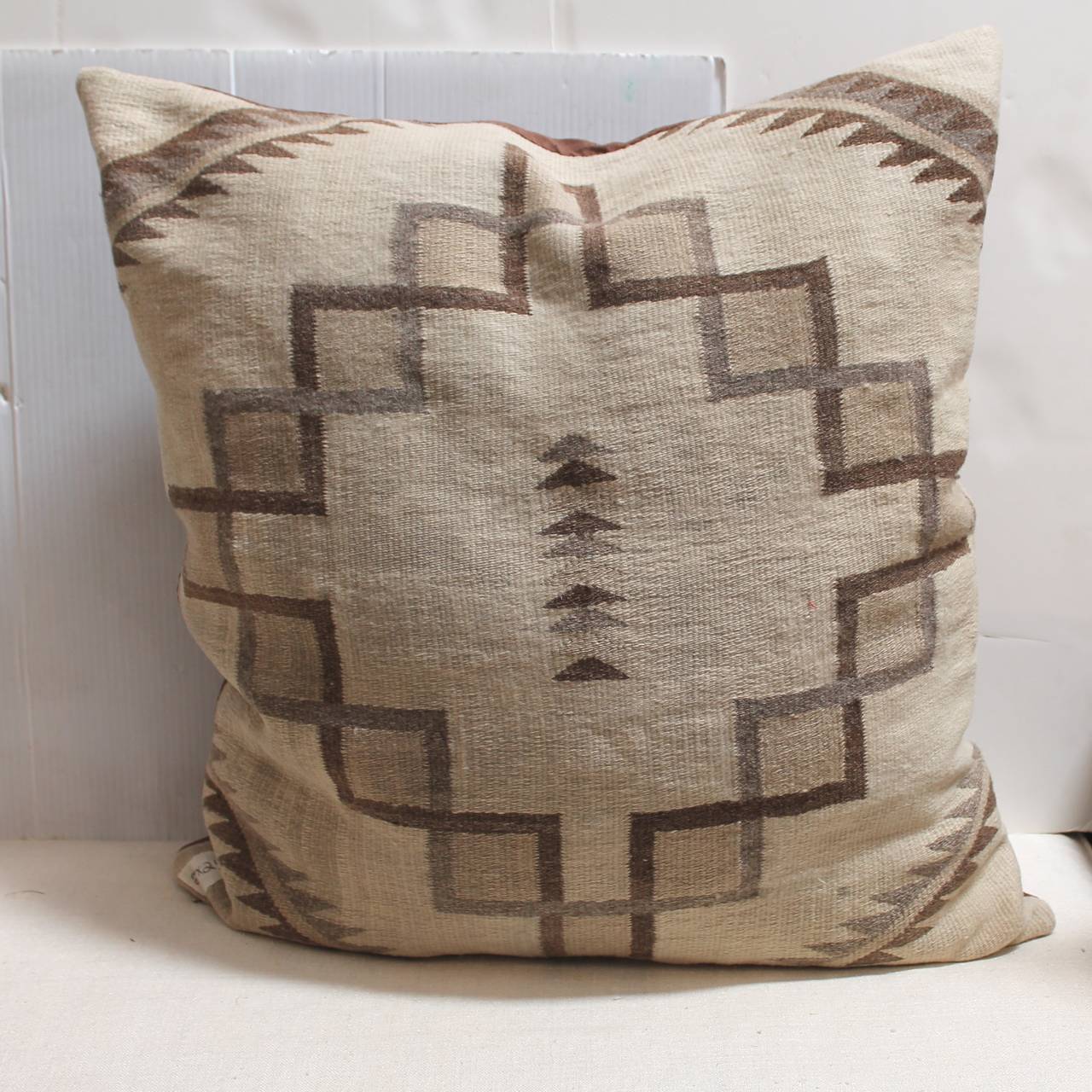 This is a wonderful pattern in this weaving and great size pillow. Good for a large sofa or head board bed pillows. The backing is in chocolate cotton linen.