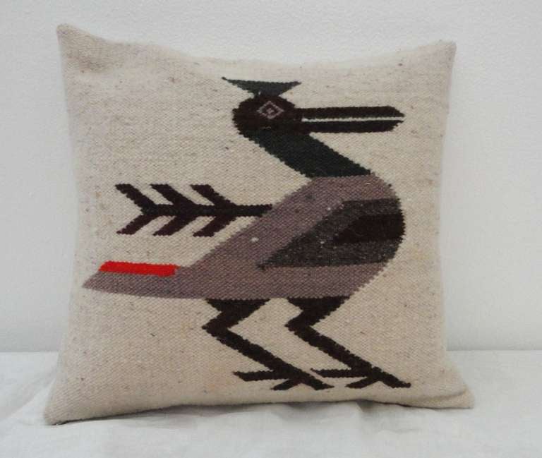 Navajo Indian Weaving Pictorial Roadrunner Pillow  llll