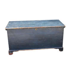 Antique Mid-19th Century New England Original Blue Painted Blanket Chest
