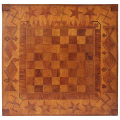 Antique 19th Century Large Handmade Inlaid Pictorial Gameboard with Stars