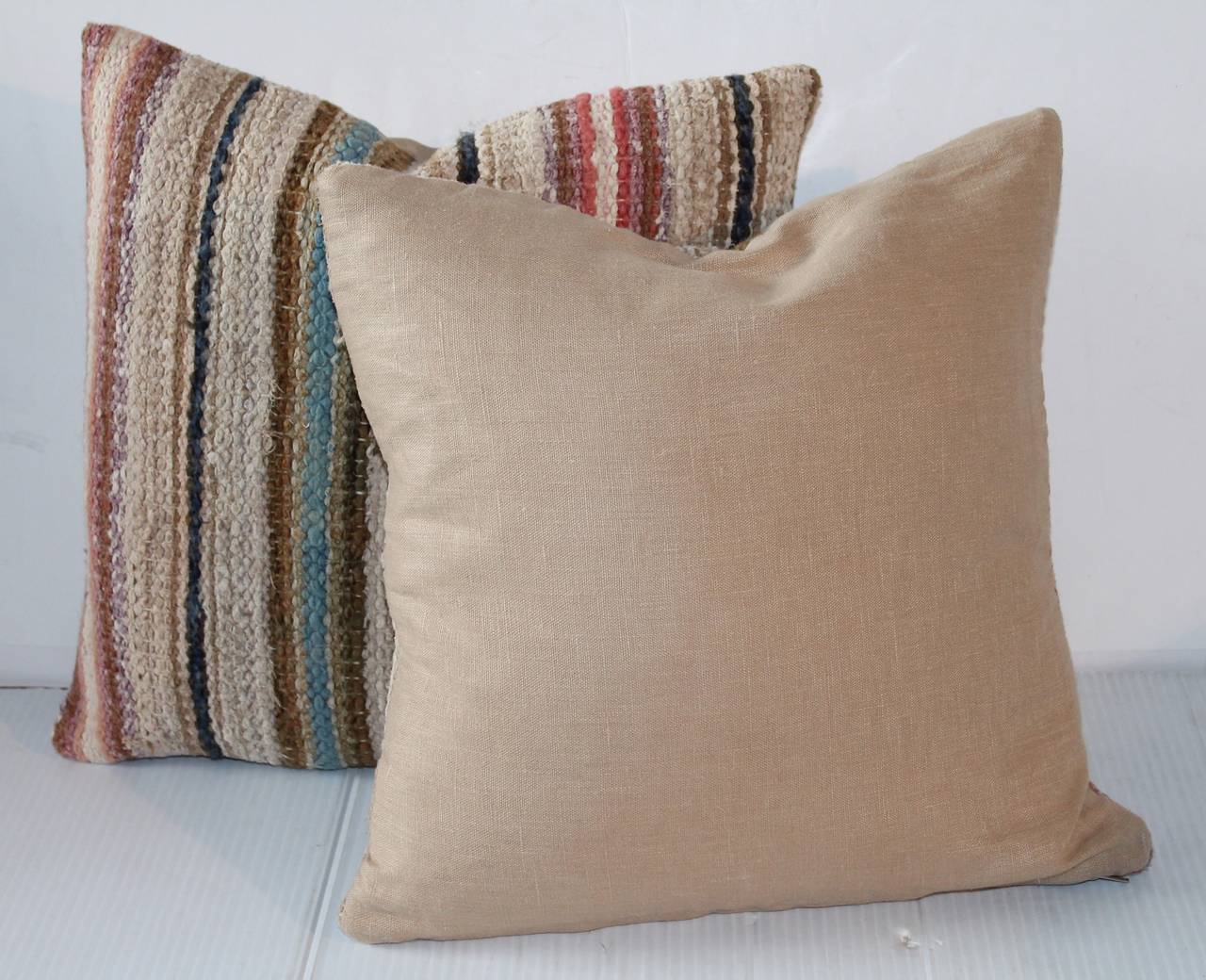 Pair of 19th Century Country Rag Rug Pillows at 1stDibs