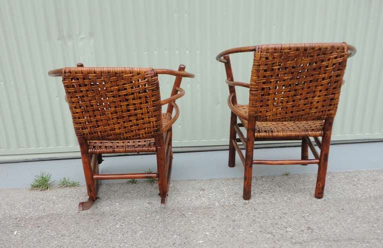 Mid-20th Century Pair of Signed Old Hickory  Barrel Back Rocker and Side Chair
