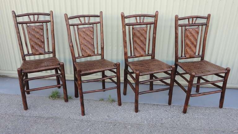 Mid-20th Century Set of Four Matching  Signed Old Hickory Rustic Chairs