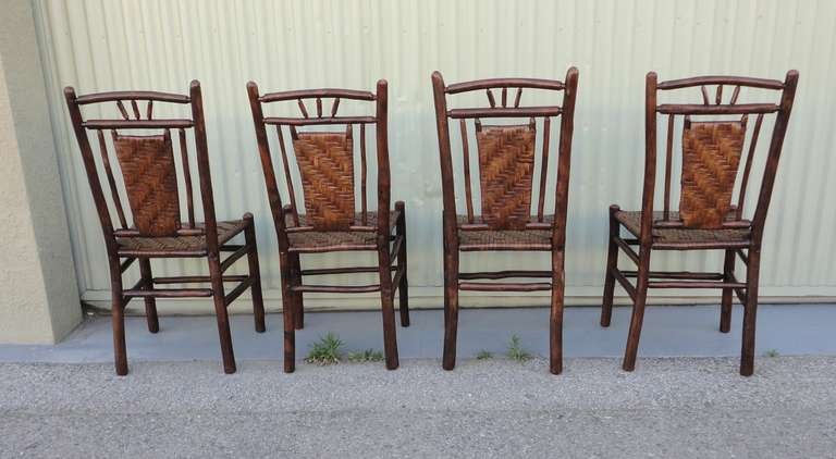 American Set of Four Matching  Signed Old Hickory Rustic Chairs