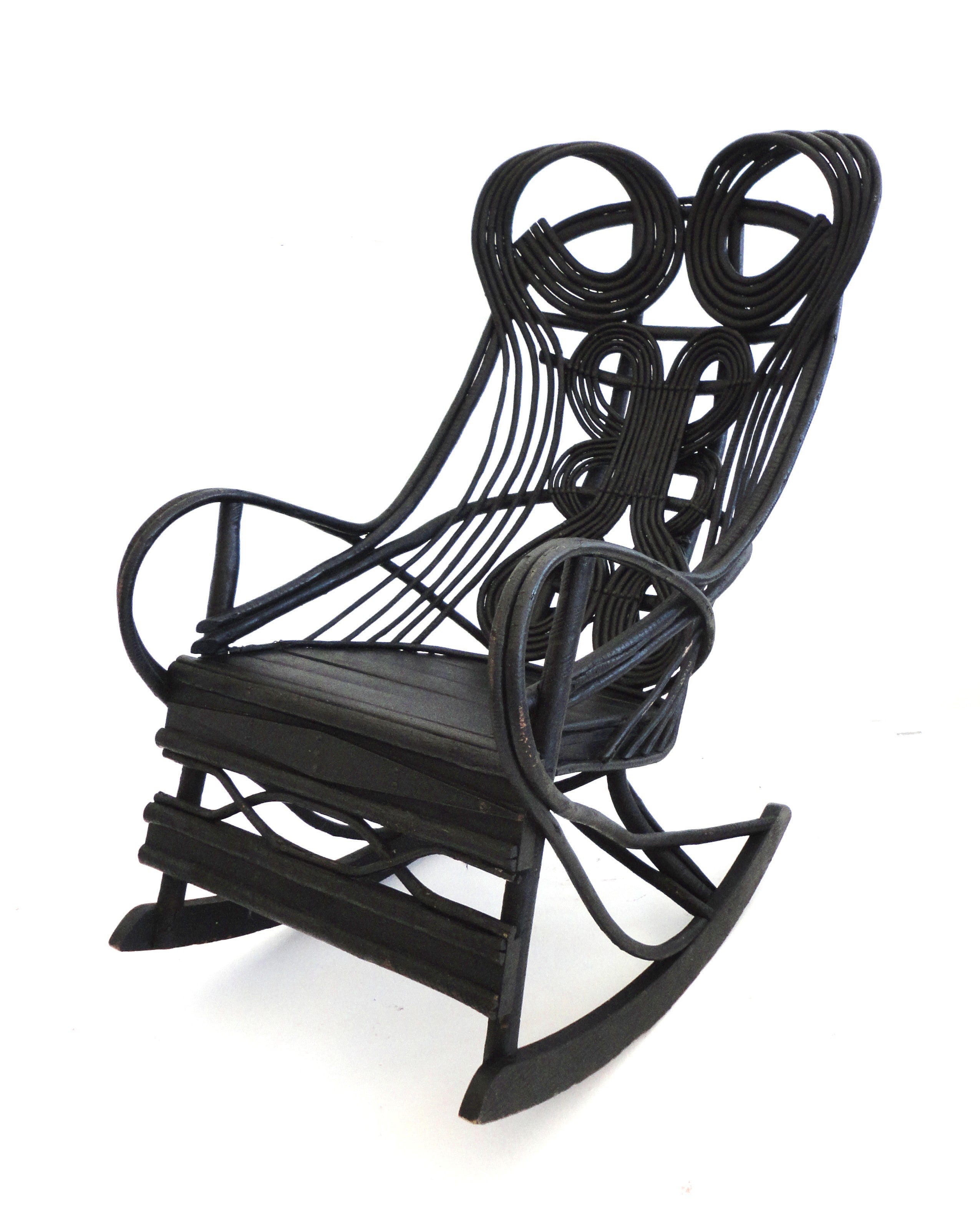 Amazing 19th c. Original Black Painted Bentwood Rocking Chair