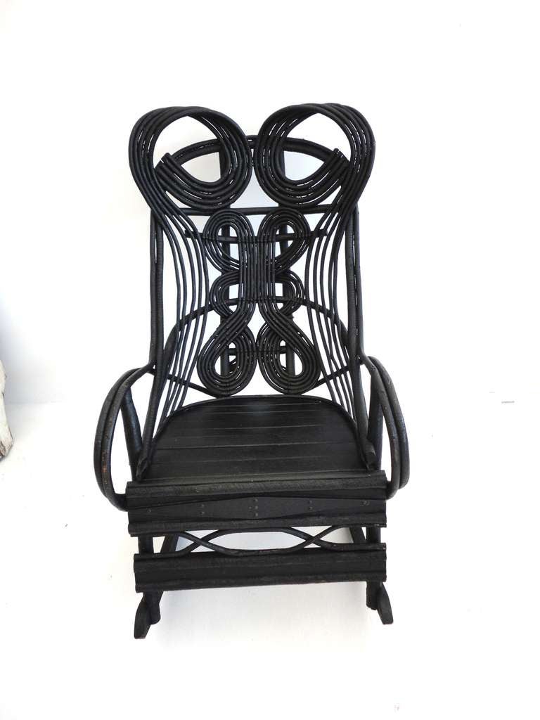 Amazing 19th c. Original Black Painted Bentwood Rocking Chair