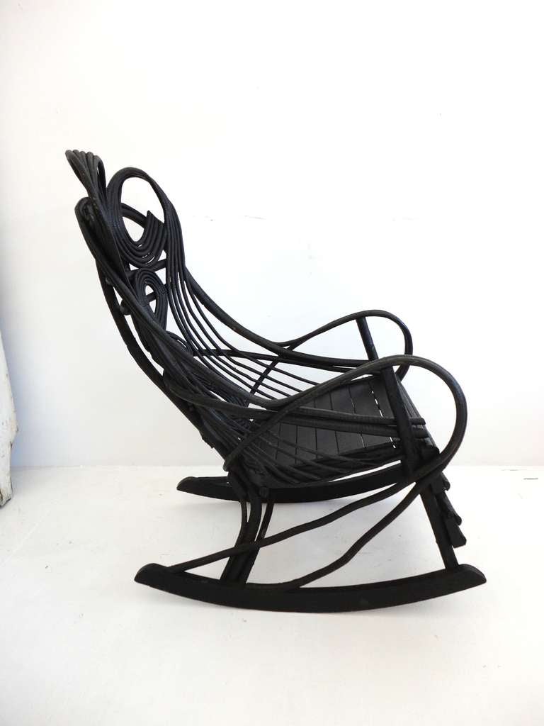 Amazing 19th c. Original Black Painted Bentwood Rocking Chair 1