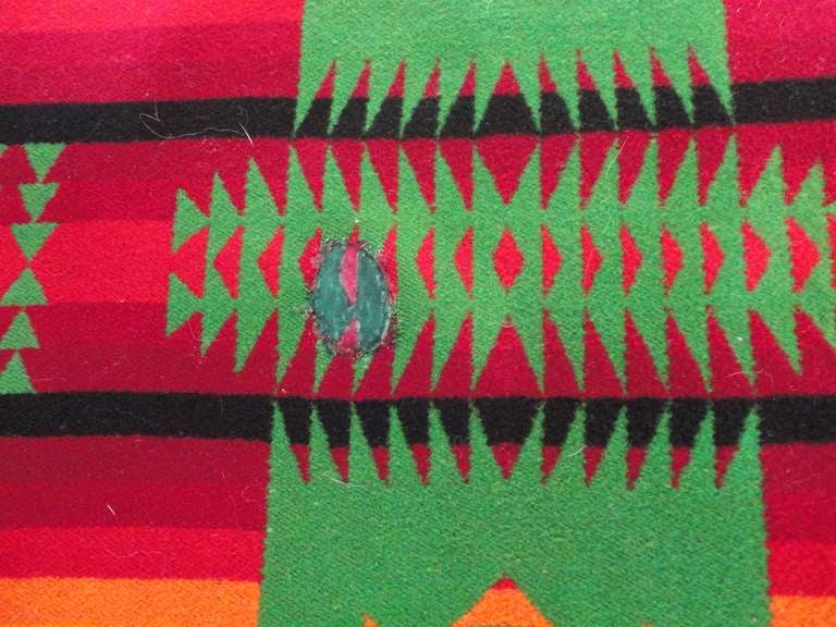 American Early Wool Fringed Pendleton Indian Design  Blanket Dated 1909 W/ Original Label