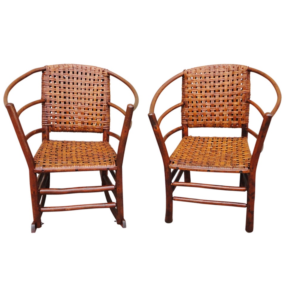 Pair of Signed Old Hickory  Barrel Back Rocker and Side Chair
