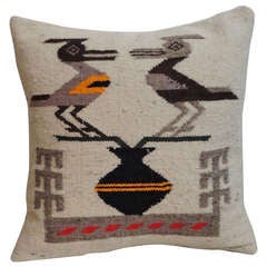 Pictorial Navajo Indian Weaving  Pillow With Birds   ll