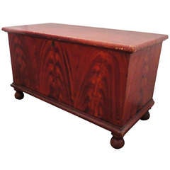 19thc Original Salmon & Decorated Pennsylvania Blanket Chest 1